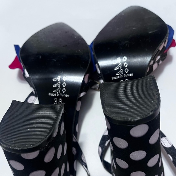 Diren Polka Dot Ankle Strap Heels Red, Blue, Black Sz 38 US 8 Made in Italy - Picture 5 of 7